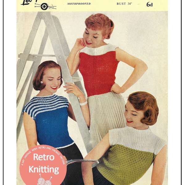 1950s Rockabilly Style Sweater -  PDF Knitting Pattern - Instant Download