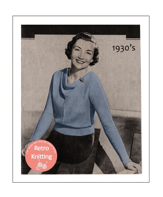 1930's Cowl Neck Sweater Knitting Pattern PDF Instant | Etsy