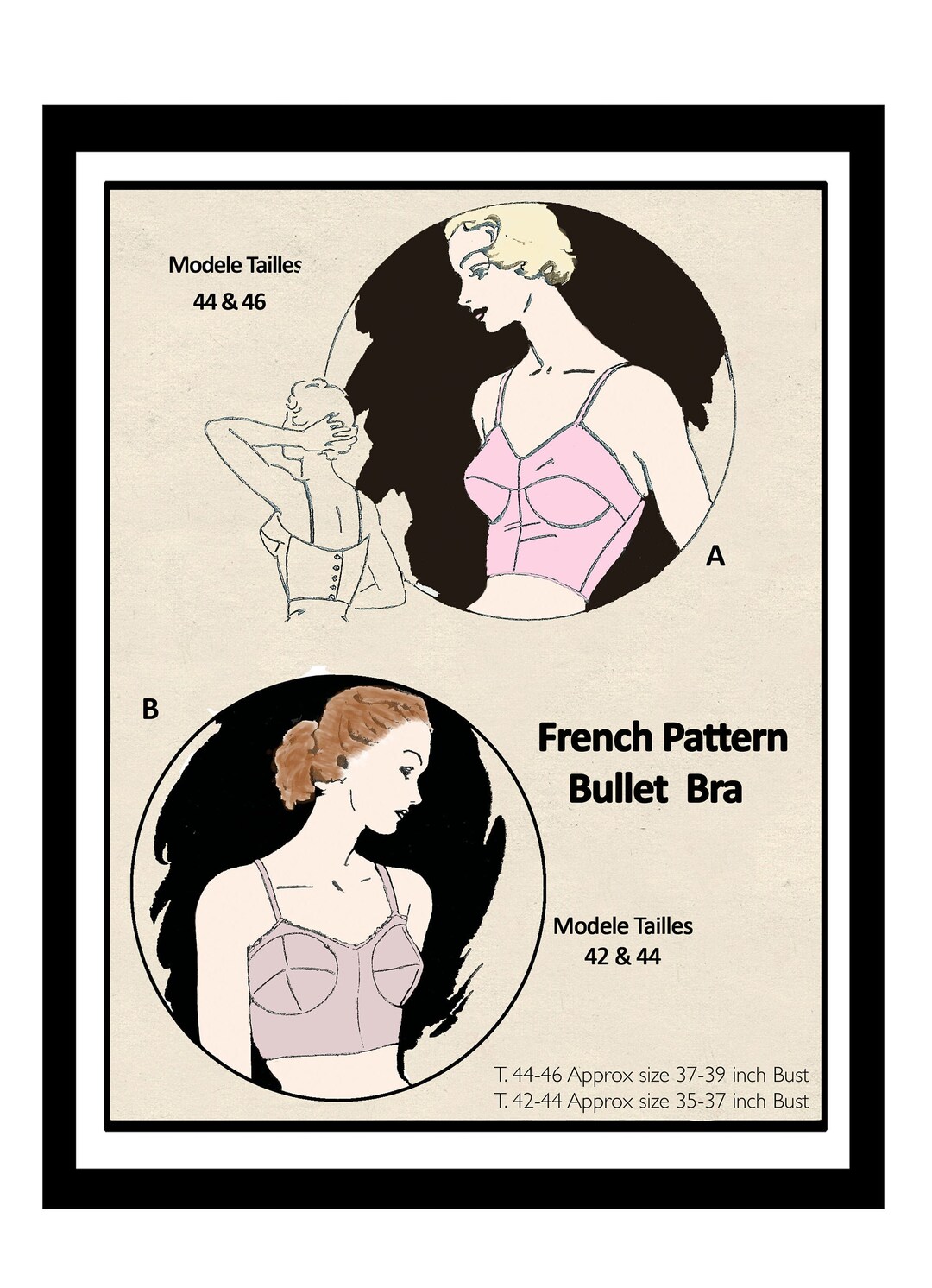 1950's Bullet Bra PDF Sewing Pattern Download -  Israel