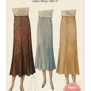 1930's Six Gore Skirt Ready Printed Sewing Pattern Waist 26