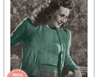 1940's Wartime Puff Sleeve Twin Set PDF Knitting Pattern Bust 34