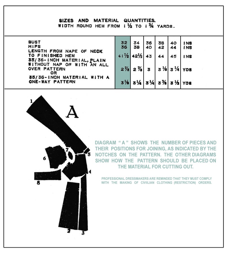 1940's Wartime Belted Tea Dress PDF Sewing Pattern Instant download image 2