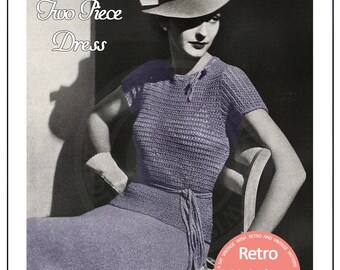 1930s Smart Two Piece Deco Dress PDF Knitting Pattern