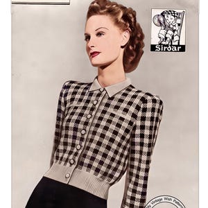 1940s Fair Isle Knit Jumper Pattern: Women's Retro Check Sweater (PDF Pattern)