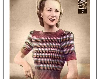 1940's Wartime Rainbow Striped Jumper PDF Knitting Pattern