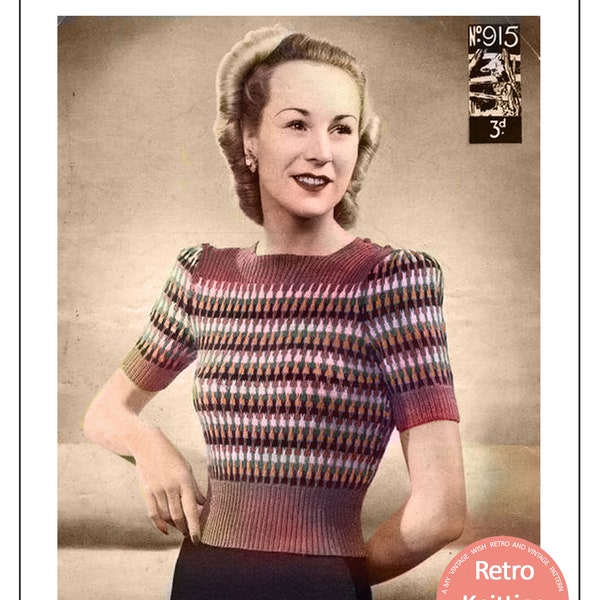 1940's Wartime Rainbow Striped Jumper PDF Knitting Pattern