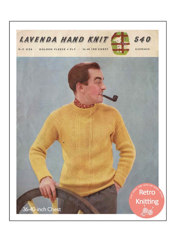 1950's Man's Raglan Sweater in Sizes PDF Knitting Pattern