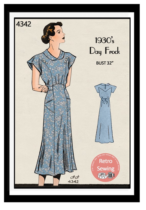 1930s Casual Tea Dress With Pockets Sewing Pattern PDF | Etsy Hong Kong