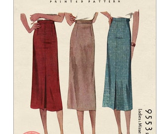 1930's Easy Skirt with front inverted pleat PDF Sewing Pattern Waist 30