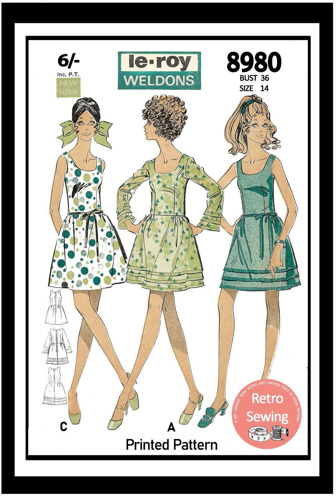 1960s Mini Dress Vintage PDF Sewing Pattern Bust 36 Ins - Etsy UK