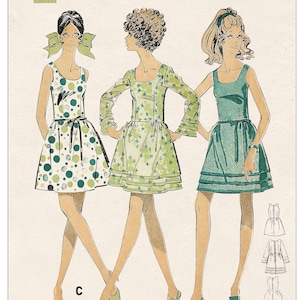 1960s Mini Summer Dress PDF Sewing Pattern Bust 36 ins