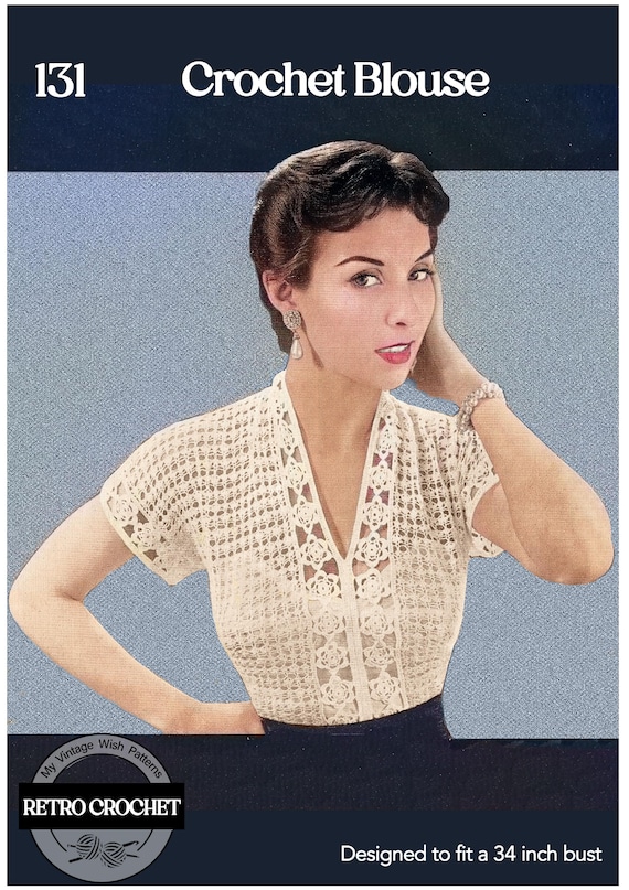 1950's Rockabilly Style Crochet Blouse PDF Pattern 34 Bust