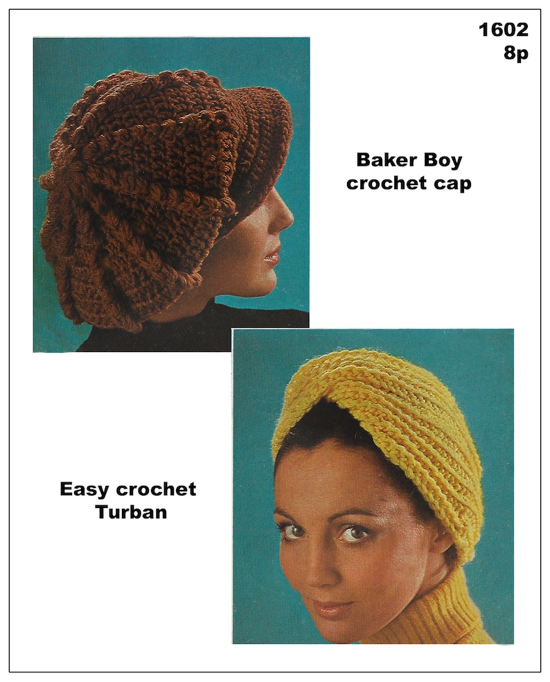 Baker Boy Hat and Turban Crochet Patterns PDF Instant Etsy