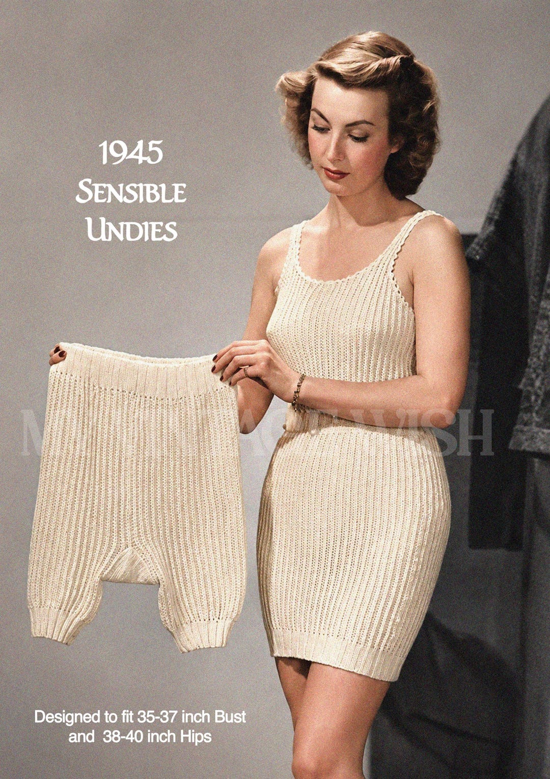 1940's Wartime Sensible Thermal Undies PDF Knitting Pattern Bust