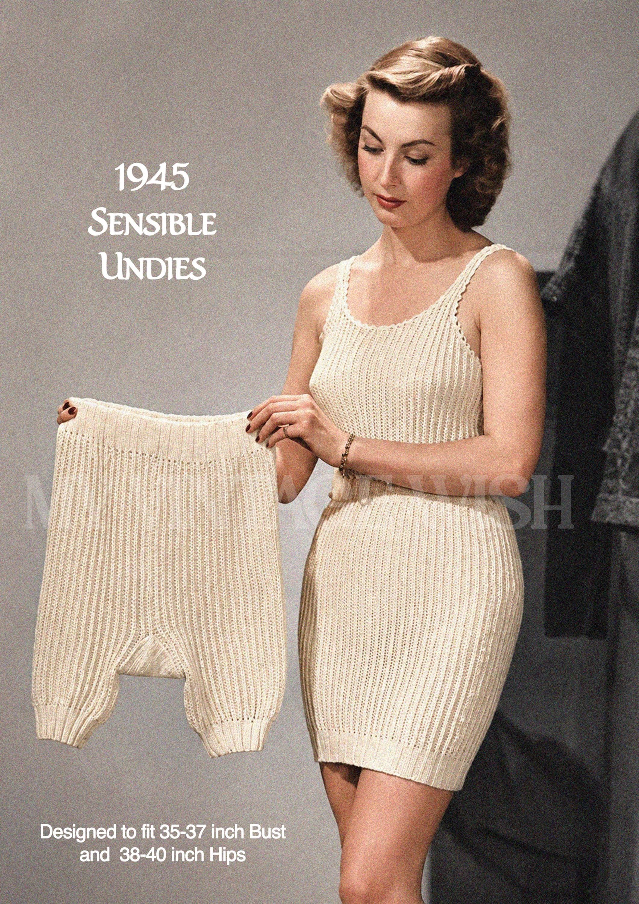 美品EURO vintage underwear knit ponmosir 1940's Wartime Sensible Thermal Undies PDF Knitting Pattern Bust