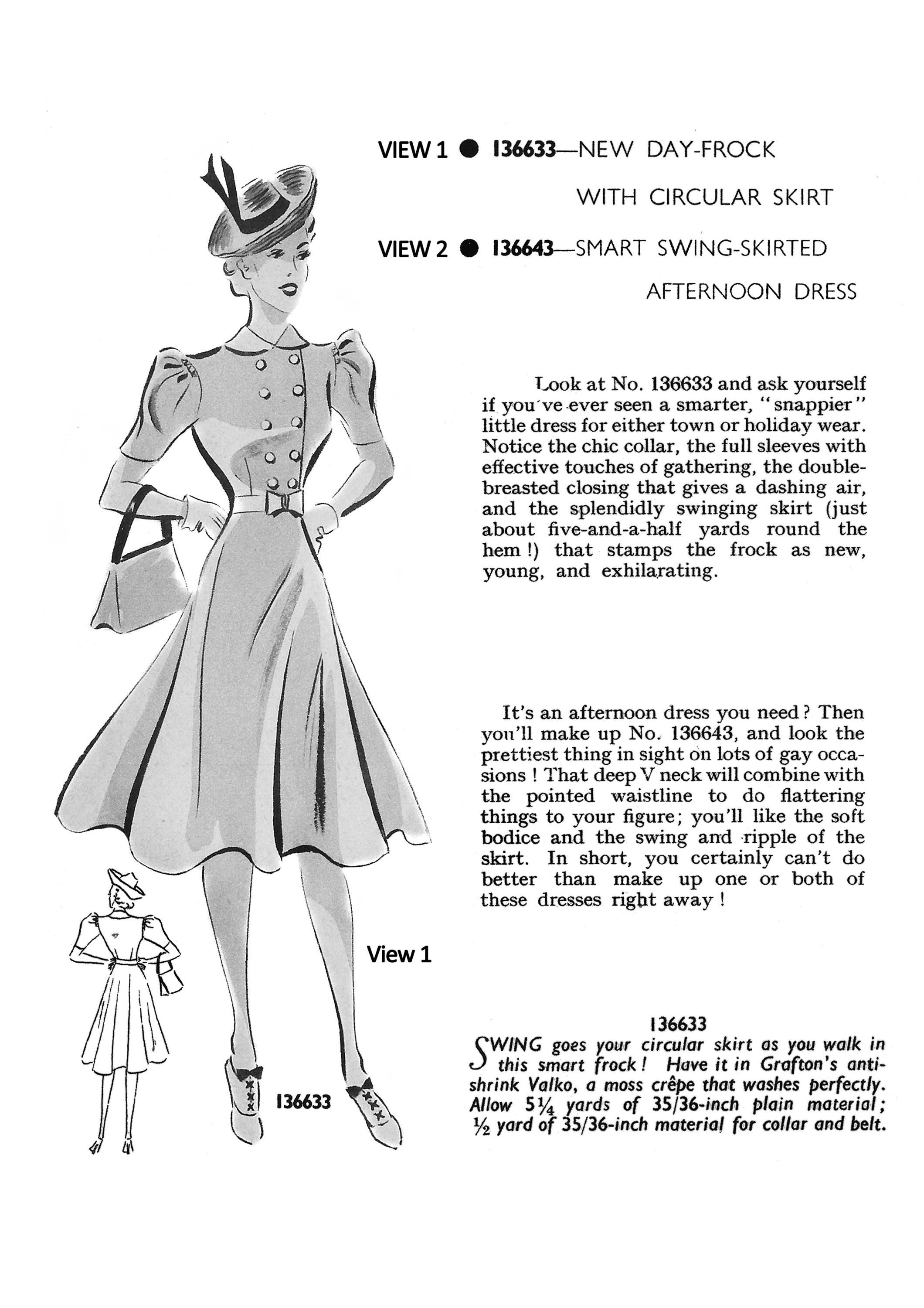 1930s Two Styles of Swing Dress Ready Printed Vintage Sewing
