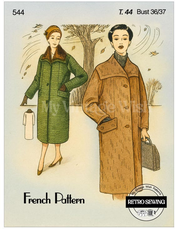 Patron De Couture Manteau Grande Taille Année 70 Vintage - Patron France Pour Femme