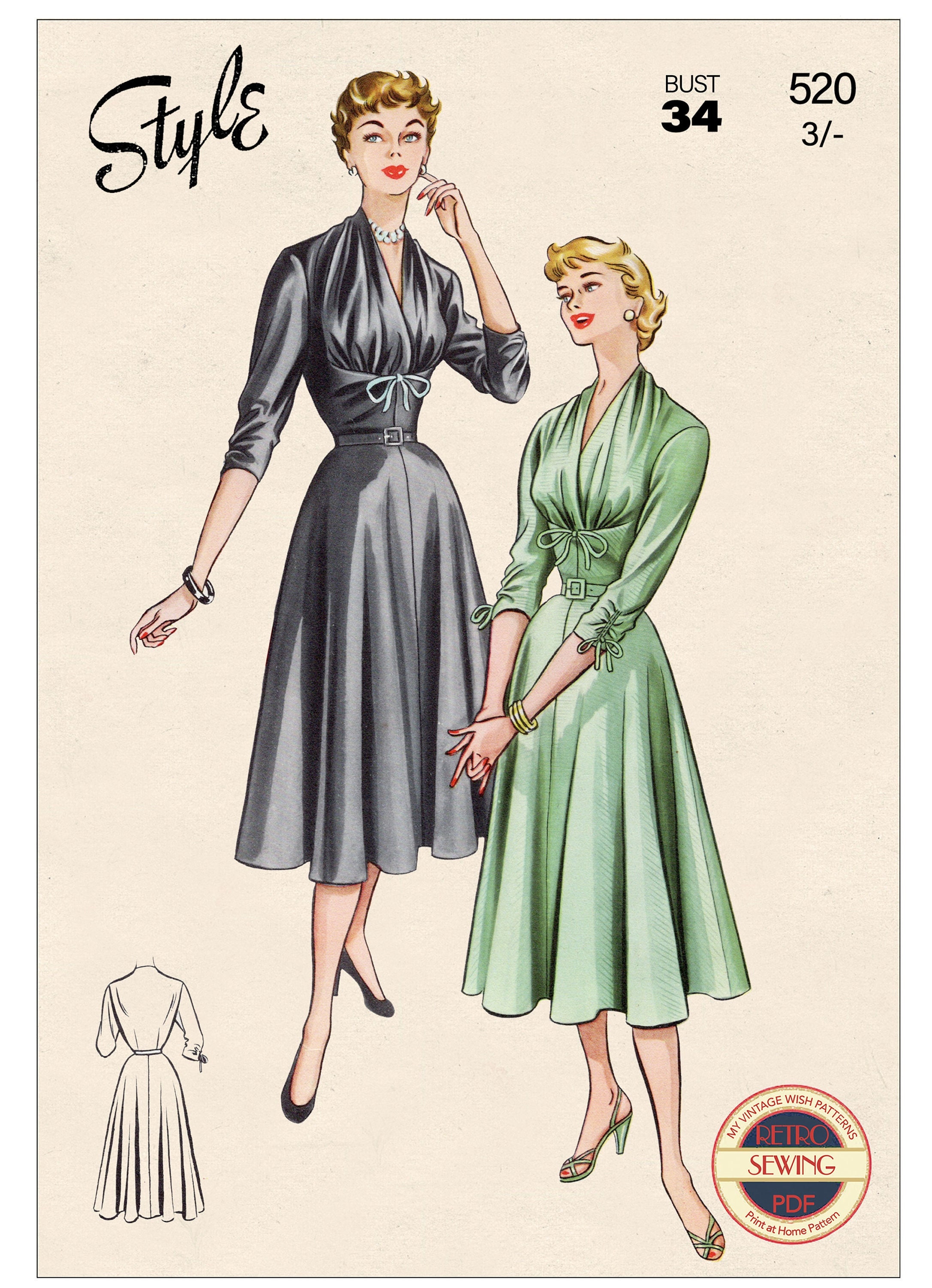 1950s All Occasion Dress PDF Sewing Pattern Bust 34 Etsy