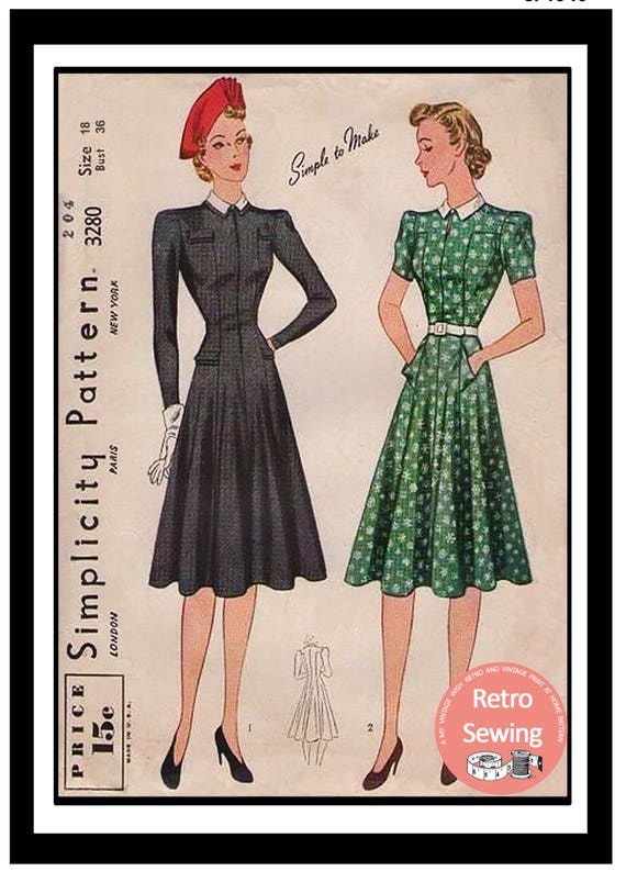 1940's Wartime Preppy Style Afternoon Dress Print at Home - Etsy