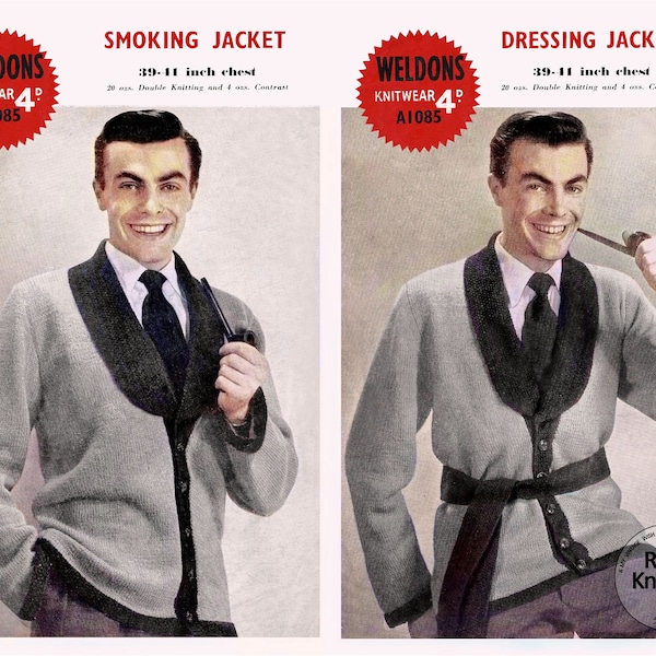 1950's Men's Smoking and Dressing Jacket PDF Knitting Pattern 39-41 inch Chest