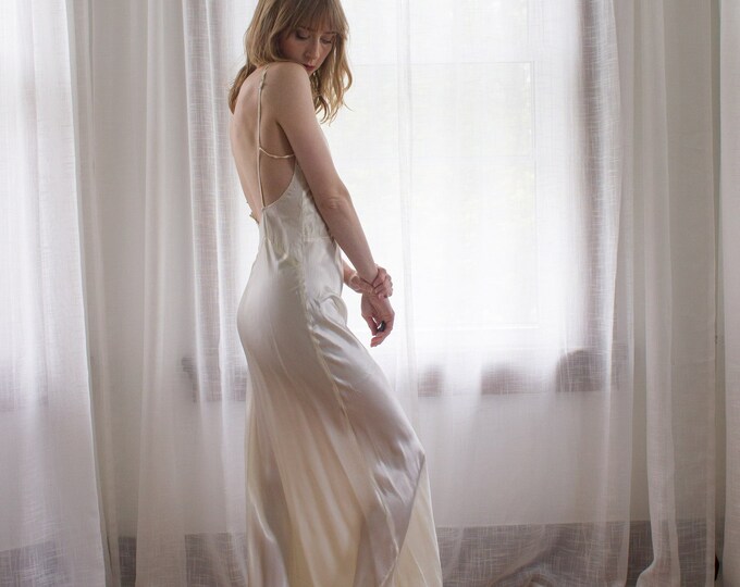 1930's Satin Slip Dress / Low Back / Full Length / Floor Length / Art