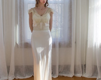 1930's bias cut satin Art Deco night gown / slip dress / wedding gown / bridal / antique gown / size XS