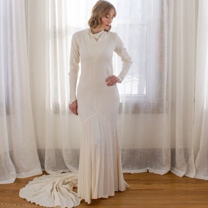 1930's art deco bias cut wedding dress / long sleeves / antique gown / textured silk / size XS image 1