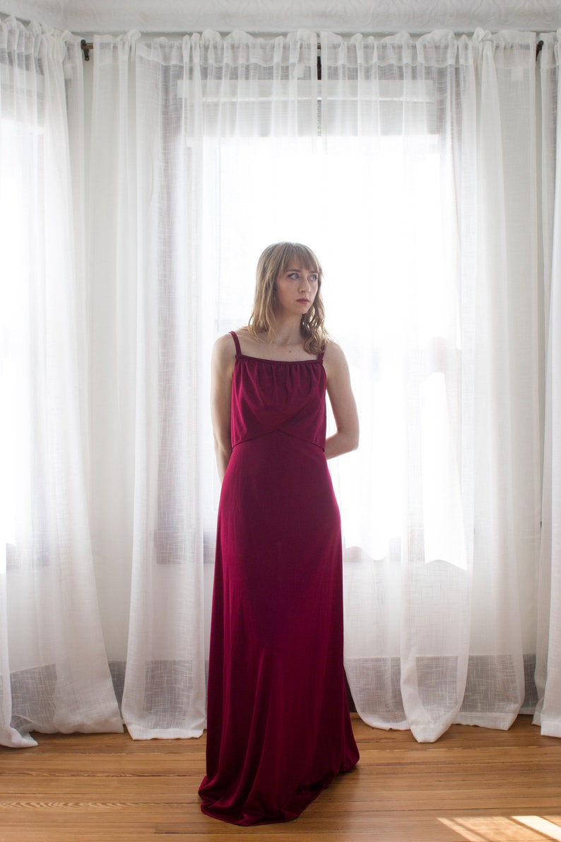 1970/'s wine colored formal gown matching chiffon cape bridesmaid dress ML
