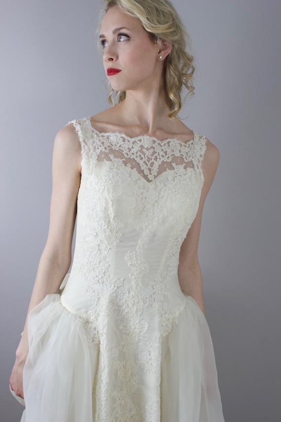 1950's sleeveless lace and chiffon gown / Size S/M - image 7