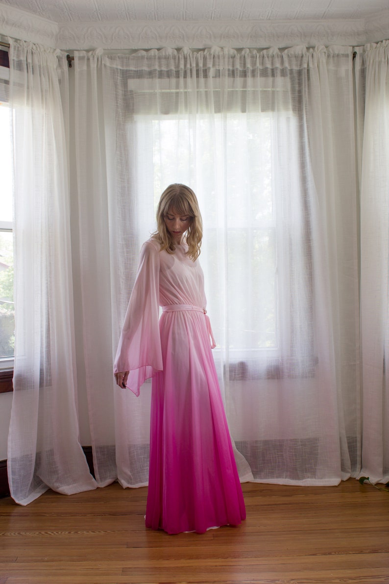 1960's dip dyed chiffon dress / dressing gown / size XS-S-M image 3