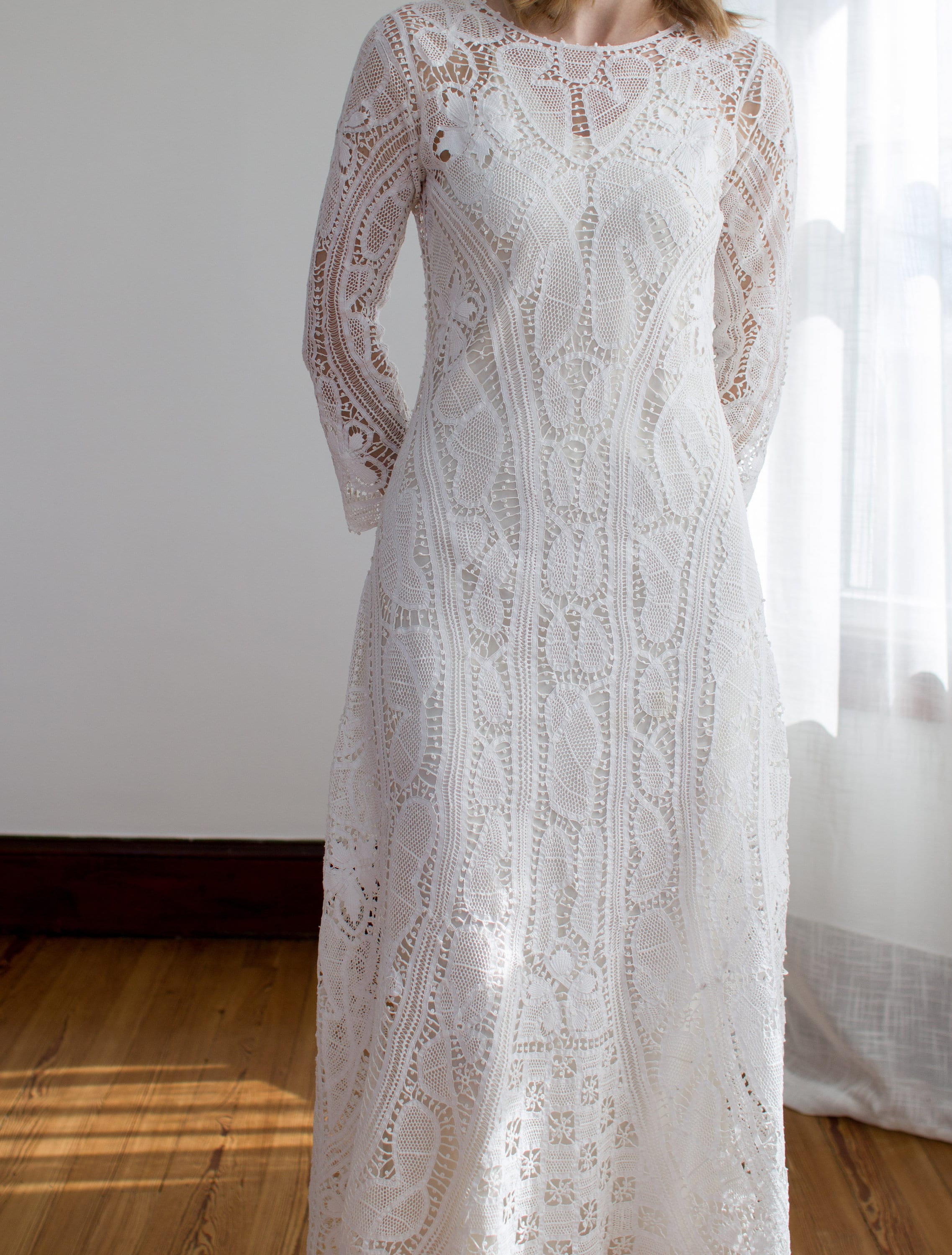 battenburg lace wedding dress RARE Early 1920's Battenberg Lace Wedding Dress / Silk Slip / Size XS