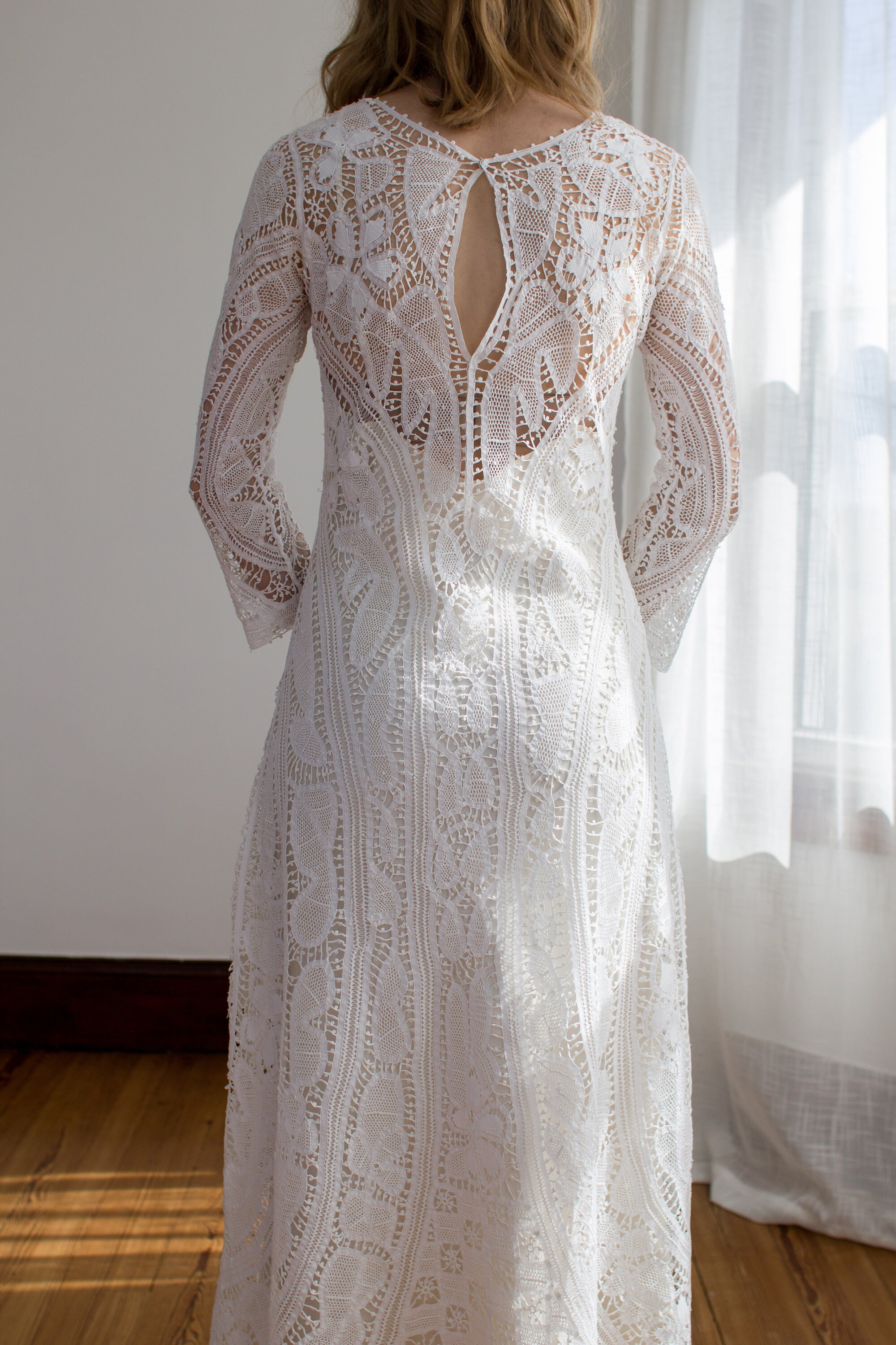 RARE Early 1920's Battenberg Lace Wedding Dress / Silk slip / Size XS RARE Early 1920's Battenberg Lace Wedding Dress / Silk slip / Size XS