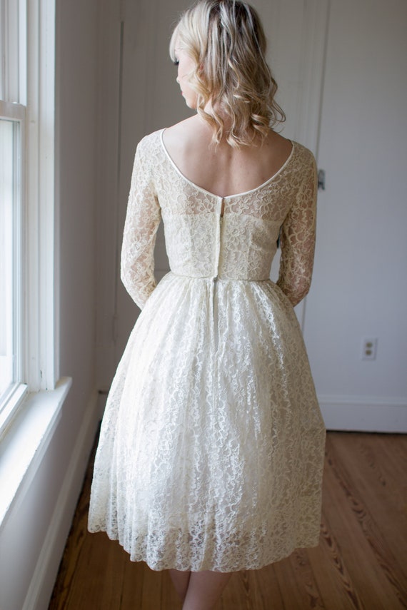 Vestidos 1950 S Long Sleeve Lace Tea Length Wedding Dress Pin Up