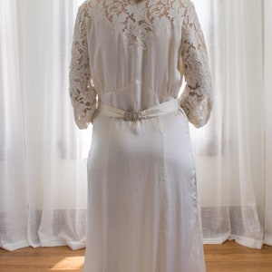 1930's silk art deco wedding dress / size medium / lace / long sleeves / antique gown image 7