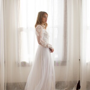 Elegant Lace and Chiffon Sheath 3/4 Sleeve Deep-V Back Bridal Gown with Sweep Train - UCenter Dress Elegant Lace and Chiffon Sheath 3/4 Sleeve Deep-V Back Bridal Gown with Sweep Train - UCenter Dress