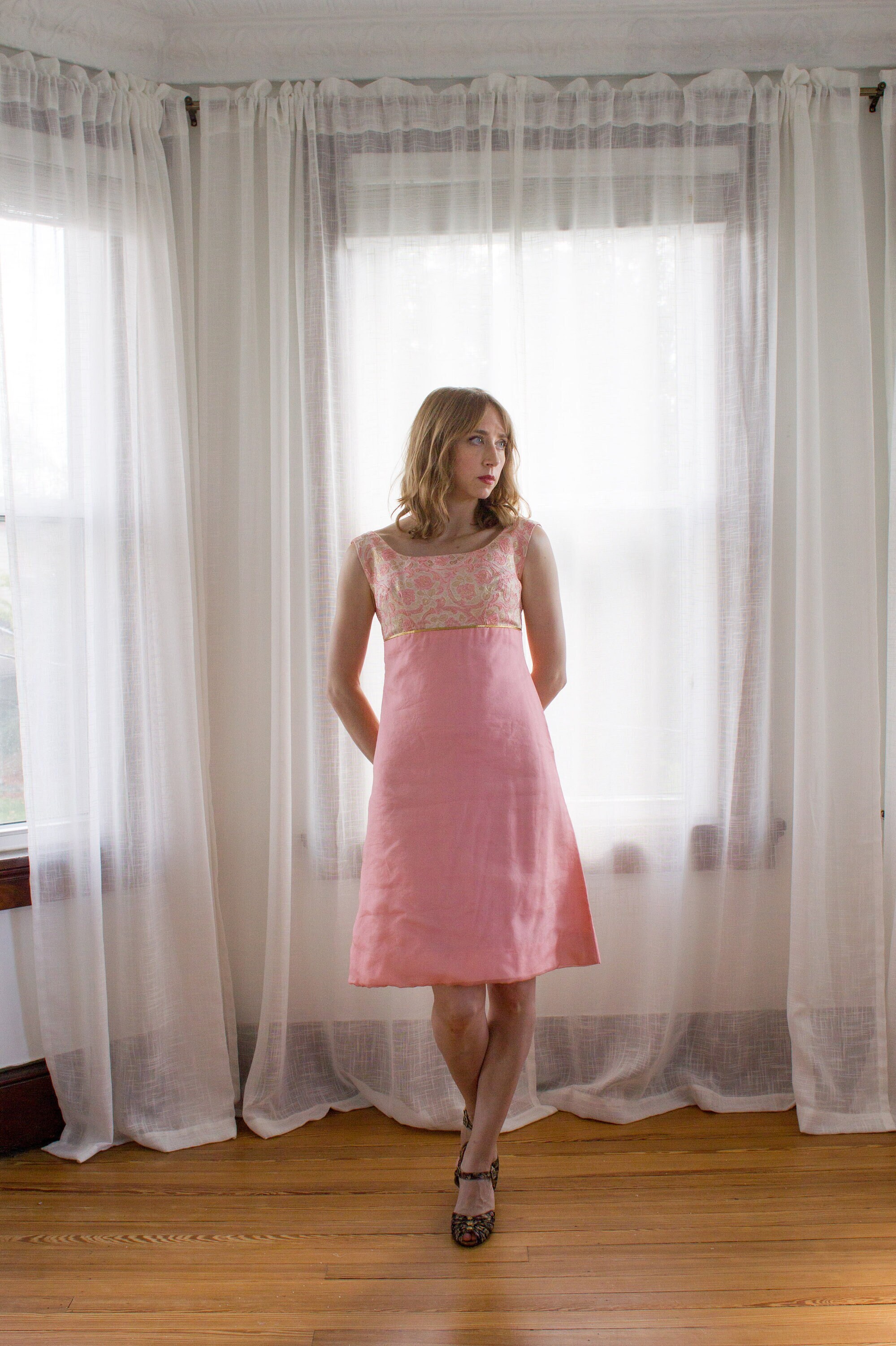 1960's Silk Organza and Brocade Sheath Dress / Cocktail