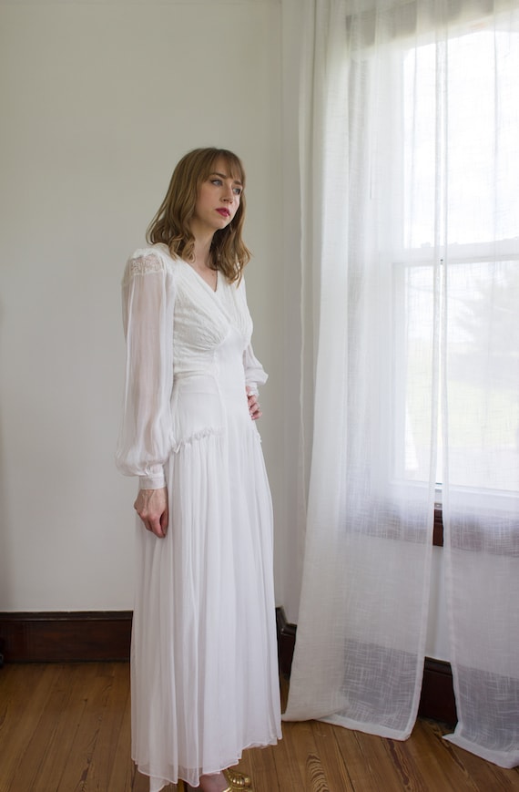sachin and babi light blue dress 1930's Chiffon Bishop Sleeve Wedding Gown / Dress / Size Xs Petite