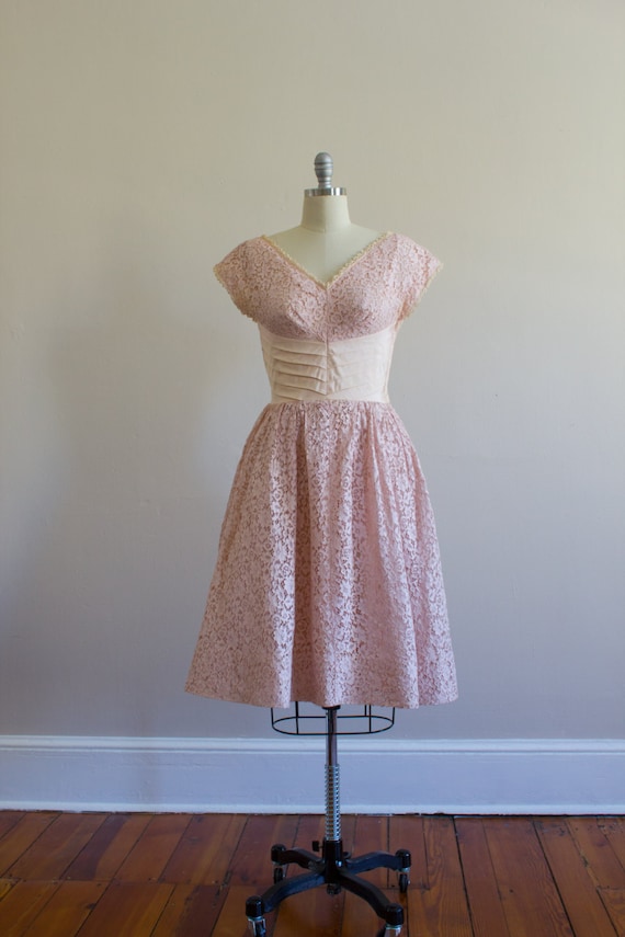 1950's Lace / Pink / Peach Party Dress / Size M - image 4