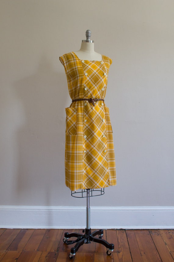 1960's style Mustard Yellow Plaid Dress / Wrap Fr… - image 2