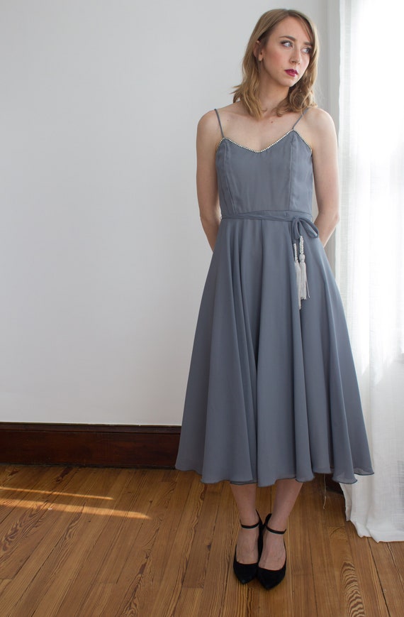 1950's French blue chiffon party dress / cocktail 