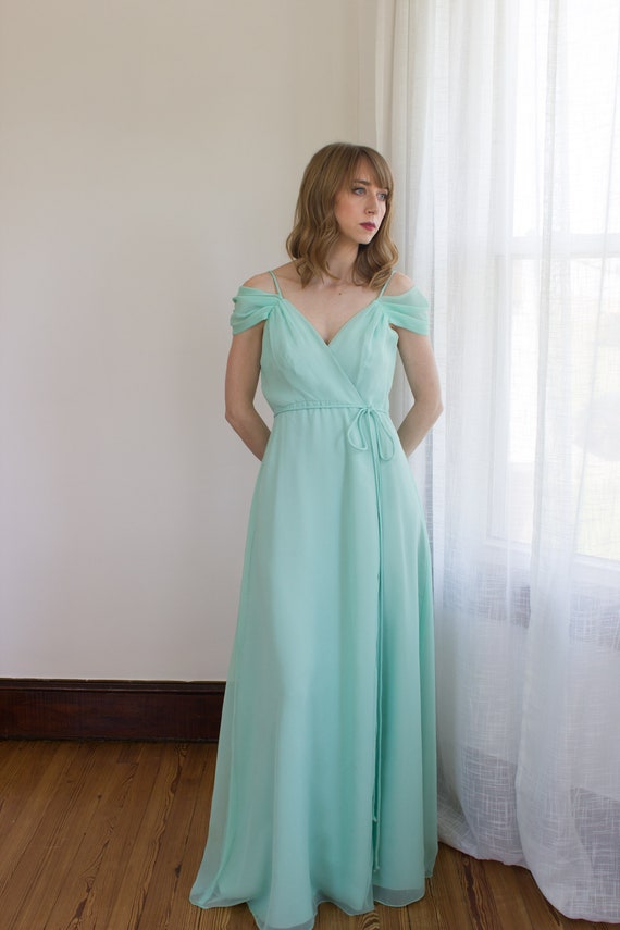 1970's mint green Bianchi formal gown / size XS /… - image 5