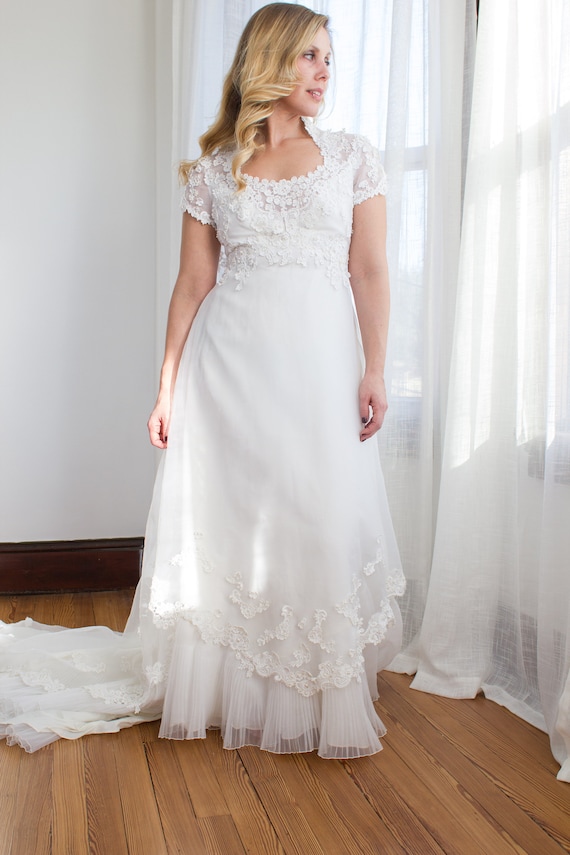 1970's Bianchi wedding gown / low back / sheer bac