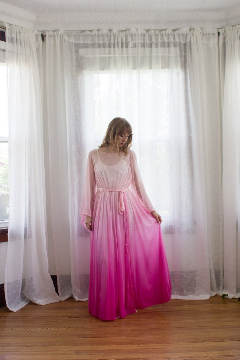 1960's dip dyed chiffon dress / dressing gown / size XS-S-M image 2