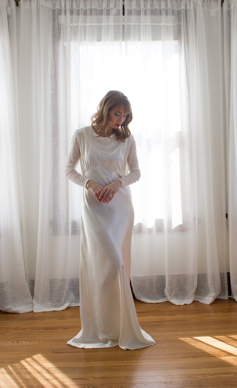 1930s / 70s Petra Bias Cut Midi Dress - Gold Satin