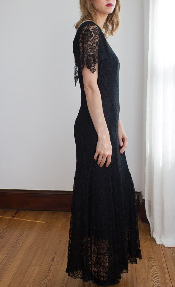 1920's black lace evening gown with art deco rhinesto… - Gem