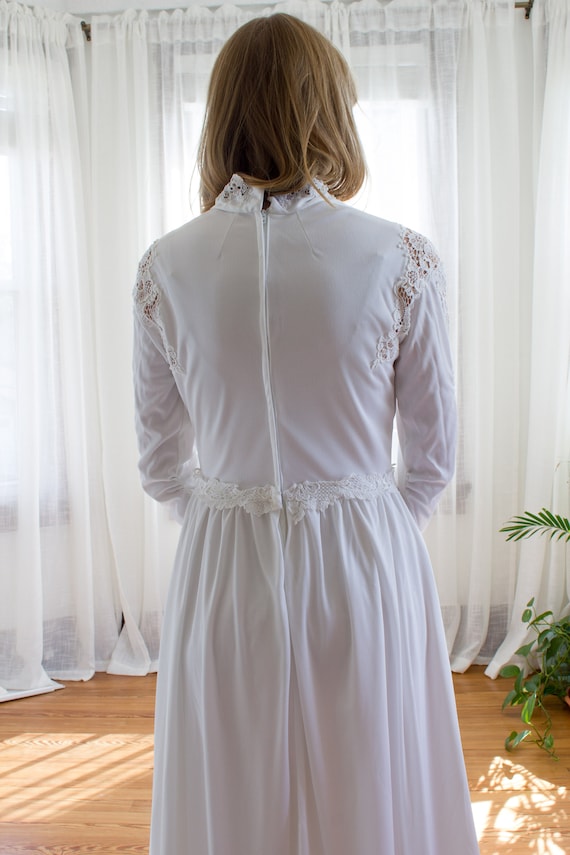 1970's jersey knit wedding dress / long sleeve / boho / bohemian / size XS Small