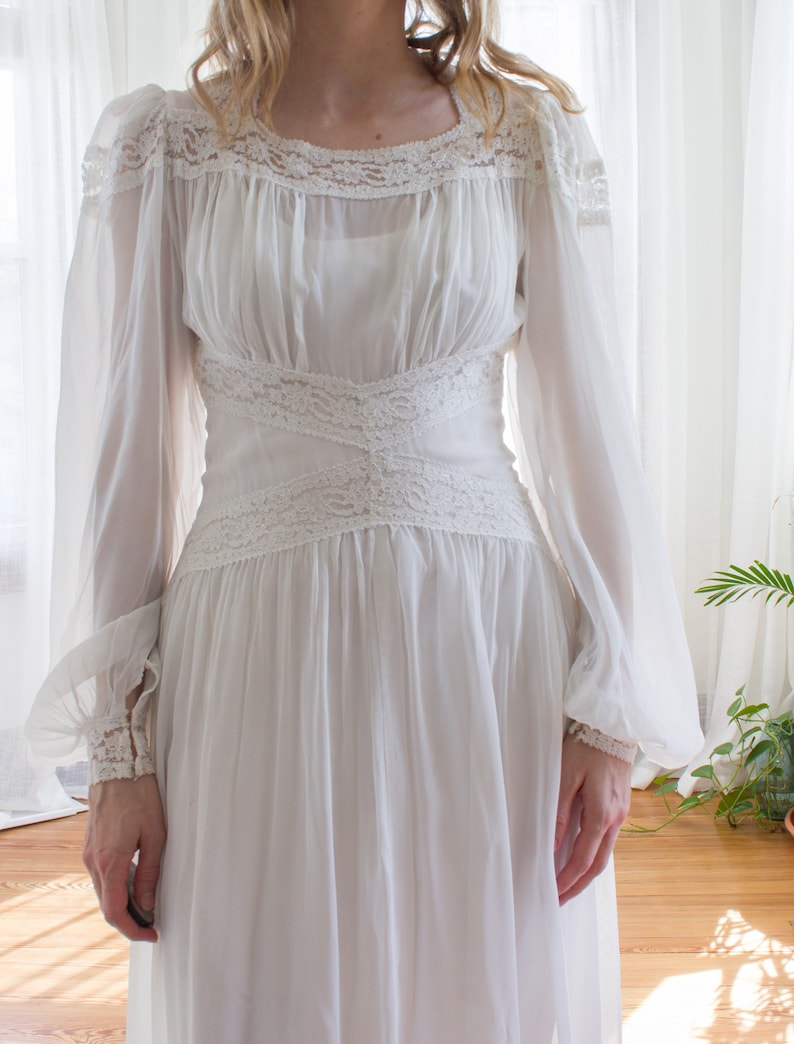 1930's Sheer Chiffon Balloon Sleeve Wedding Dress / Bishop - Etsy