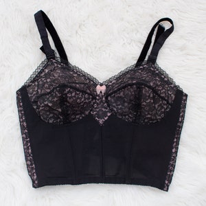 1950&#39;s black bullet corset bra / size 36 C / pink / pinup / bustier