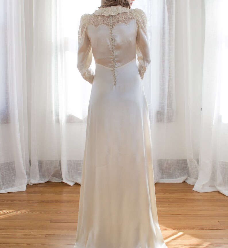 1930's Silk Satin Long Sleeve Wedding Gown / Puffed Long | Etsy