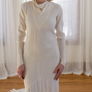 1930's art deco bias cut wedding dress / long sleeves / antique gown / textured silk / size XS image 6